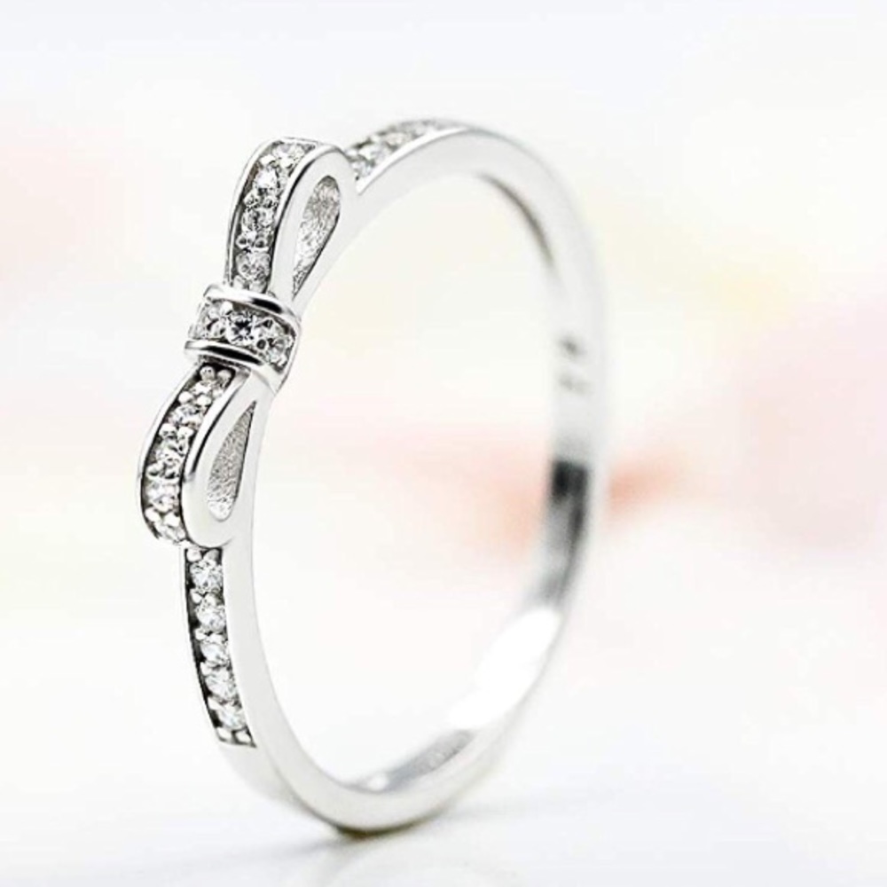 Sterling Silver Bow Rings Cubic Zirconia - Picture 2 of 6